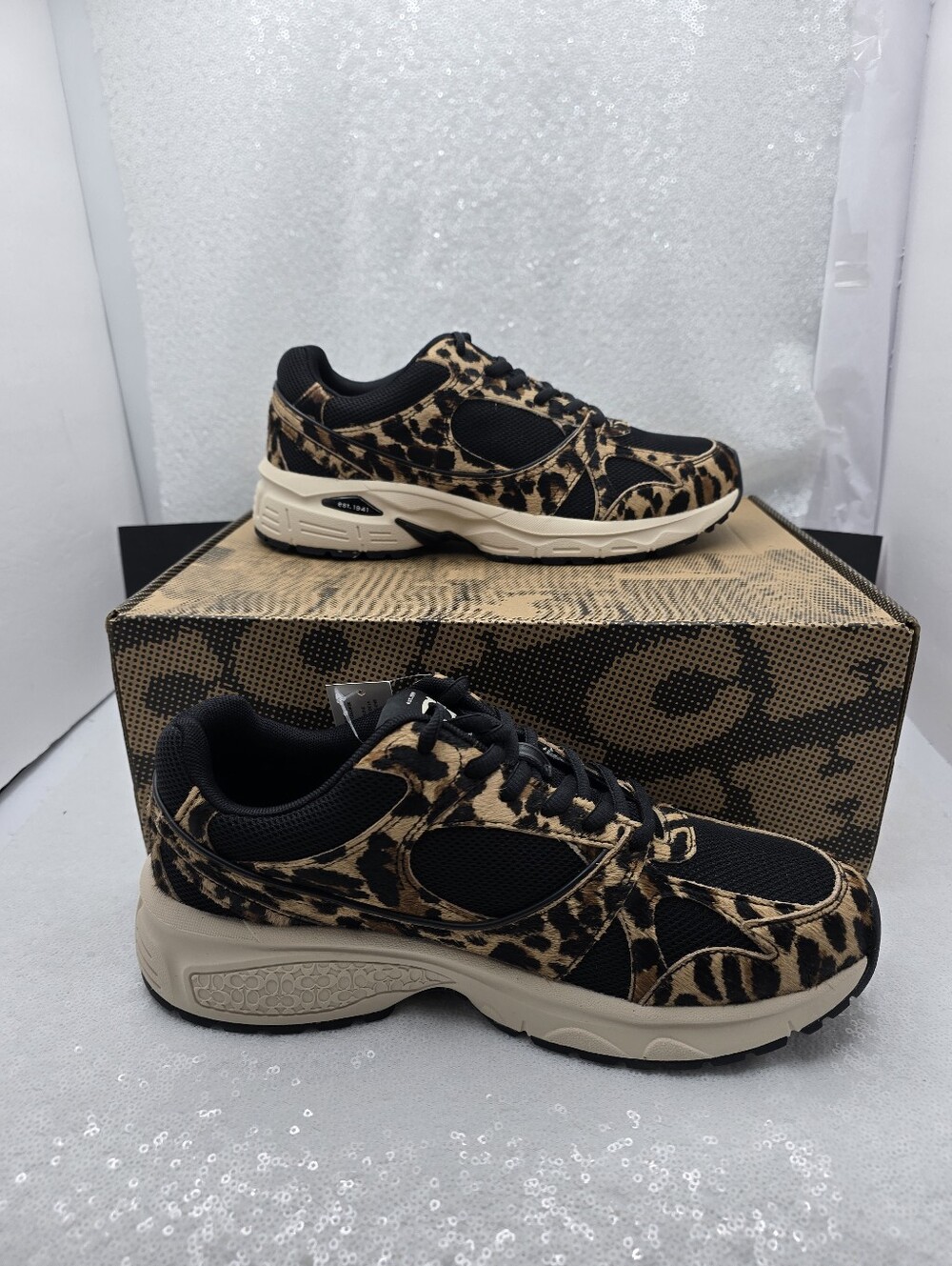 Coach Sport Sneaker With Leopard Print In Haircalf & Mesh Womens's 10